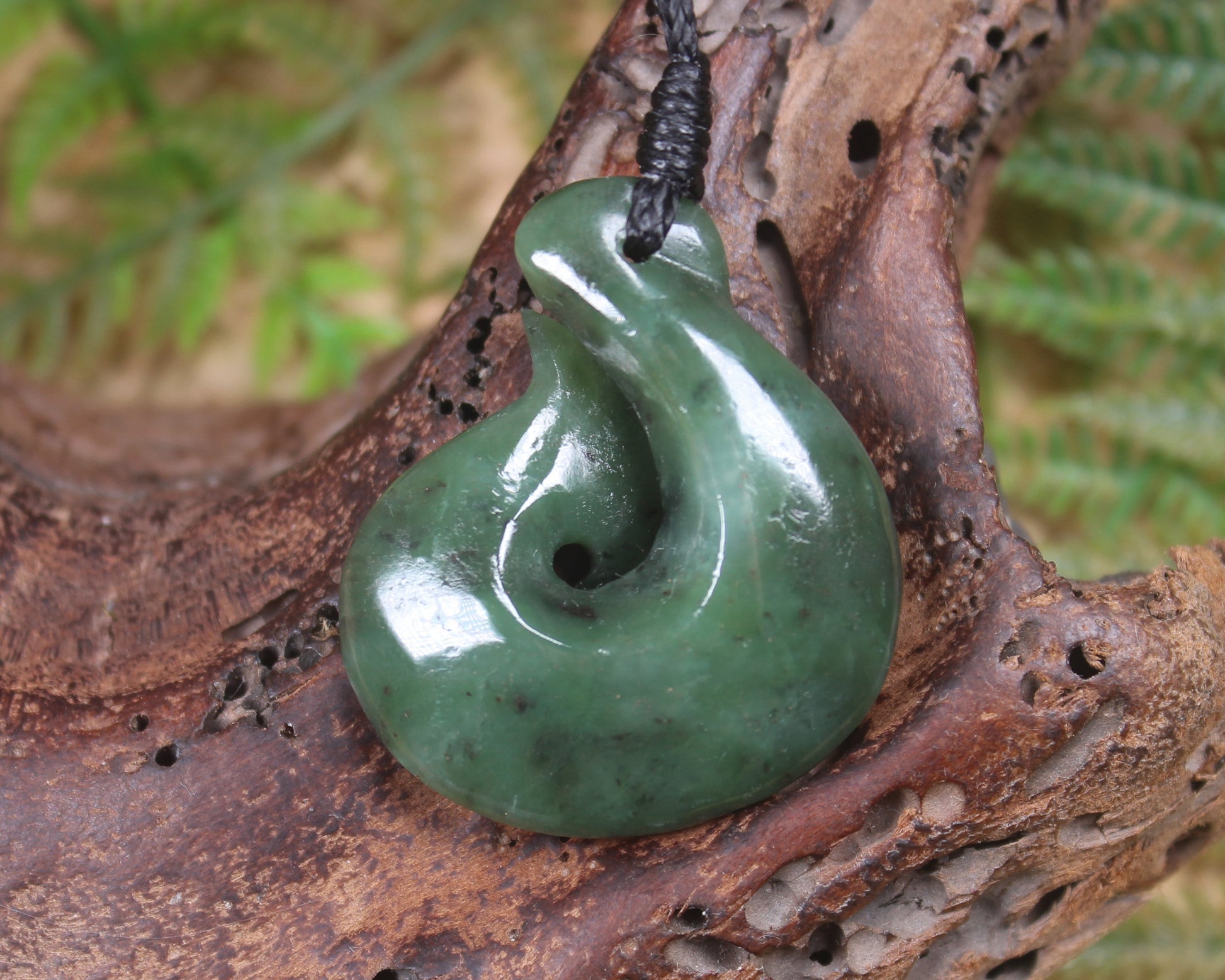 Hei Matau or Fish Hook carved from Hapopo Pounamu - NZ Greenstone