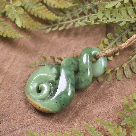 Twist or Pikorua carved from Flower Jade Pounamu - NZ Greenstone