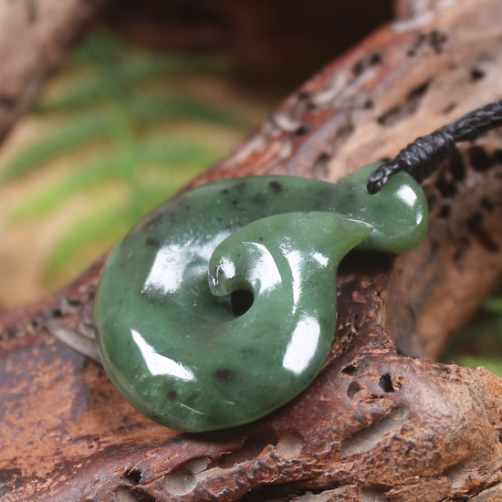 Hei Matau or Fish Hook carved from Hapopo Pounamu - NZ Greenstone