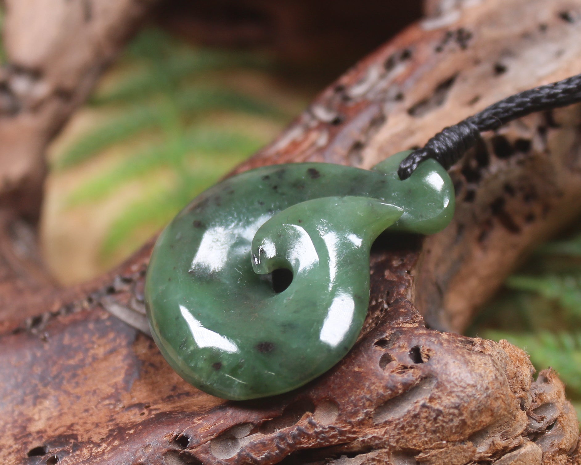 Hei Matau or Fish Hook carved from Hapopo Pounamu - NZ Greenstone