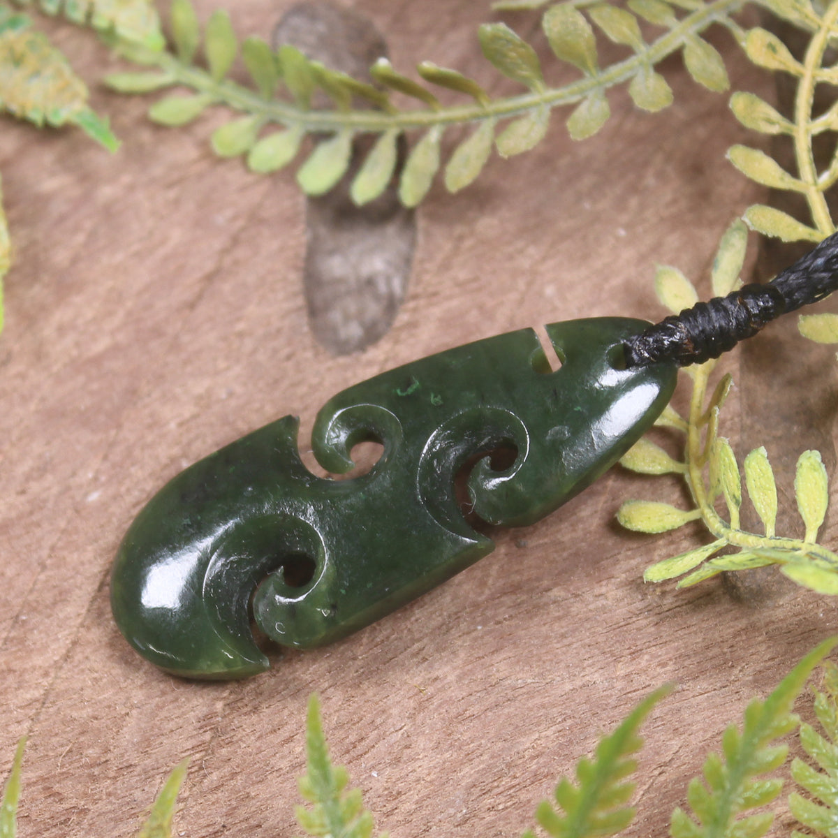 Roimata or Teardop with Koru carved from Rimu Pounamu - NZ Greenstone