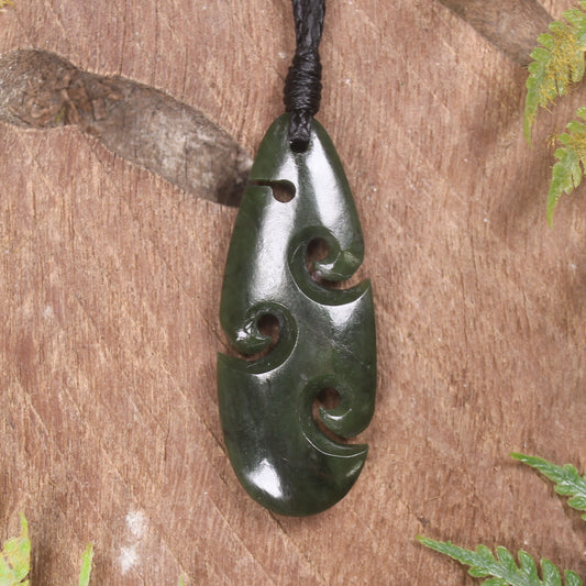 Roimata or Teardop with Koru carved from Kawakawa Pounamu - NZ Greenstone