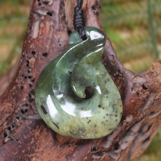 Hei Matau or Fish Hook carved from Hapopo Pounamu - NZ Greenstone