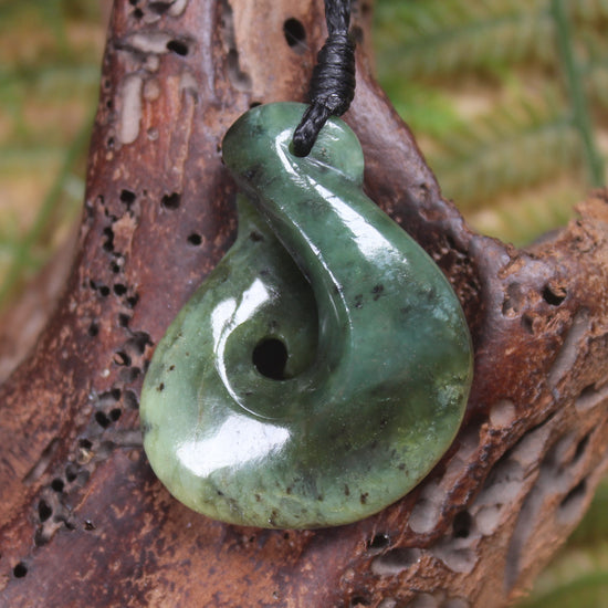 Hei Matau or Fish Hook carved from Hapopo Pounamu - NZ Greenstone