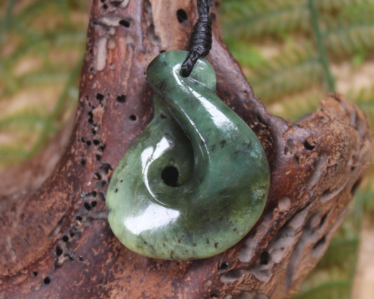 Hei Matau or Fish Hook carved from Hapopo Pounamu - NZ Greenstone