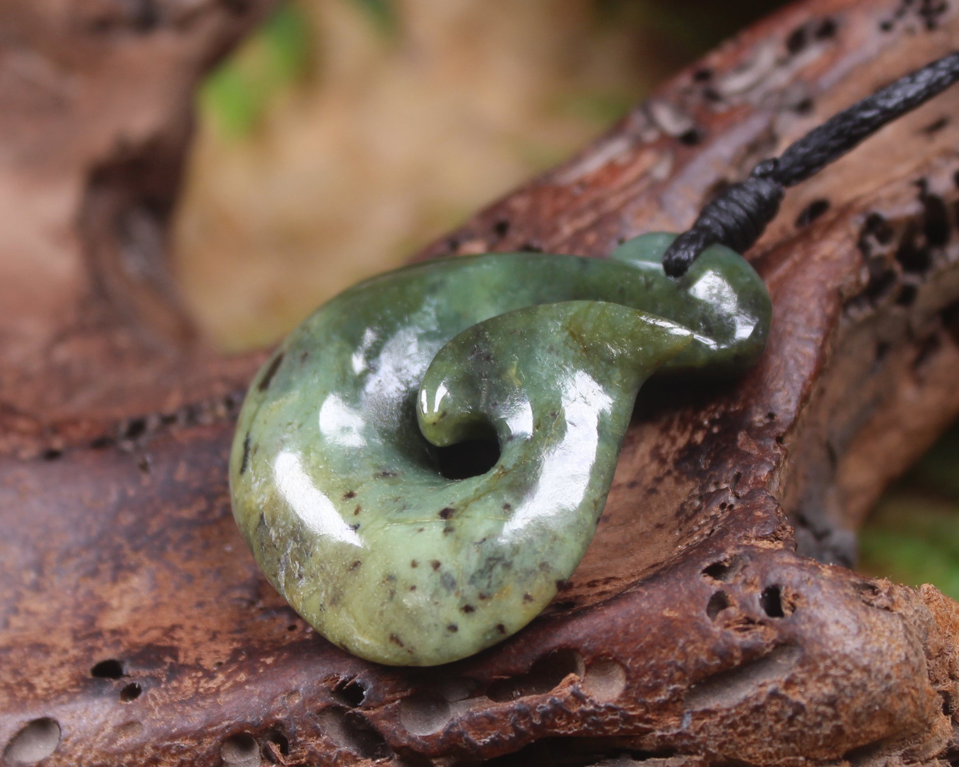 Hei Matau or Fish Hook carved from Hapopo Pounamu - NZ Greenstone