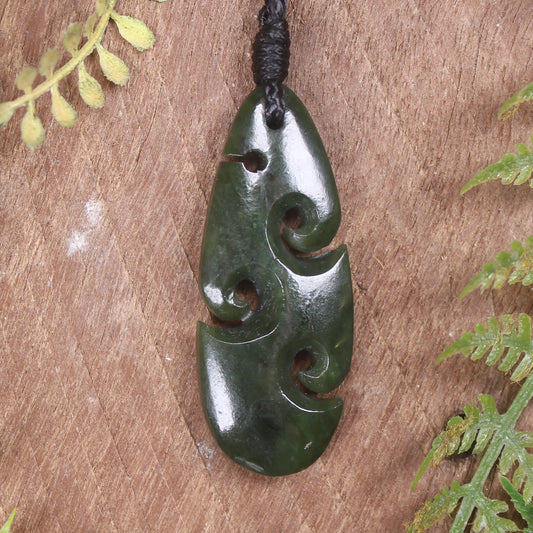 Roimata or Teardop with Koru carved from Kawakawa Pounamu - NZ Greenstone