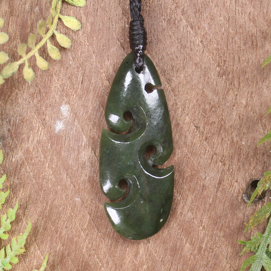 Roimata or Teardop with Koru carved from Kawakawa Pounamu - NZ Greenstone