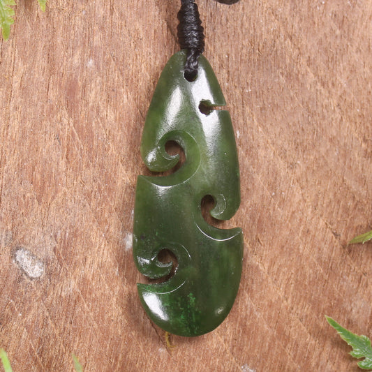 Roimata or Teardop with Koru carved from Kawakawa Pounamu - NZ Greenstone