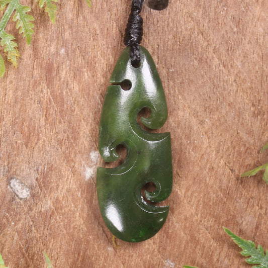 Roimata or Teardop with Koru carved from Kawakawa Pounamu - NZ Greenstone