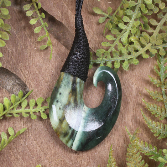 Hei Matau or Fish Hook carved from Inanga Pounamu - NZ Greenstone