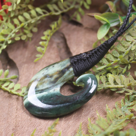 Hei Matau or Fish Hook carved from Inanga Pounamu - NZ Greenstone