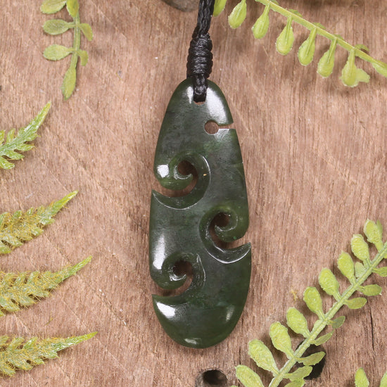 Roimata or Teardop with Koru carved from Rimu Pounamu - NZ Greenstone