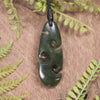 Roimata or Teardop with Koru carved from Rimu Pounamu - NZ Greenstone