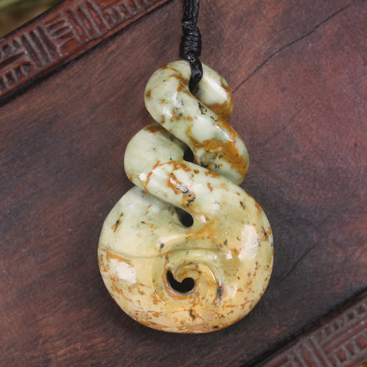 Twist or Pikorua carved from Flower Jade Pounamu - NZ Greenstone