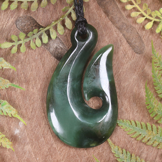 Hei Matau or Fish Hook carved from Inanga Pounamu - NZ Greenstone