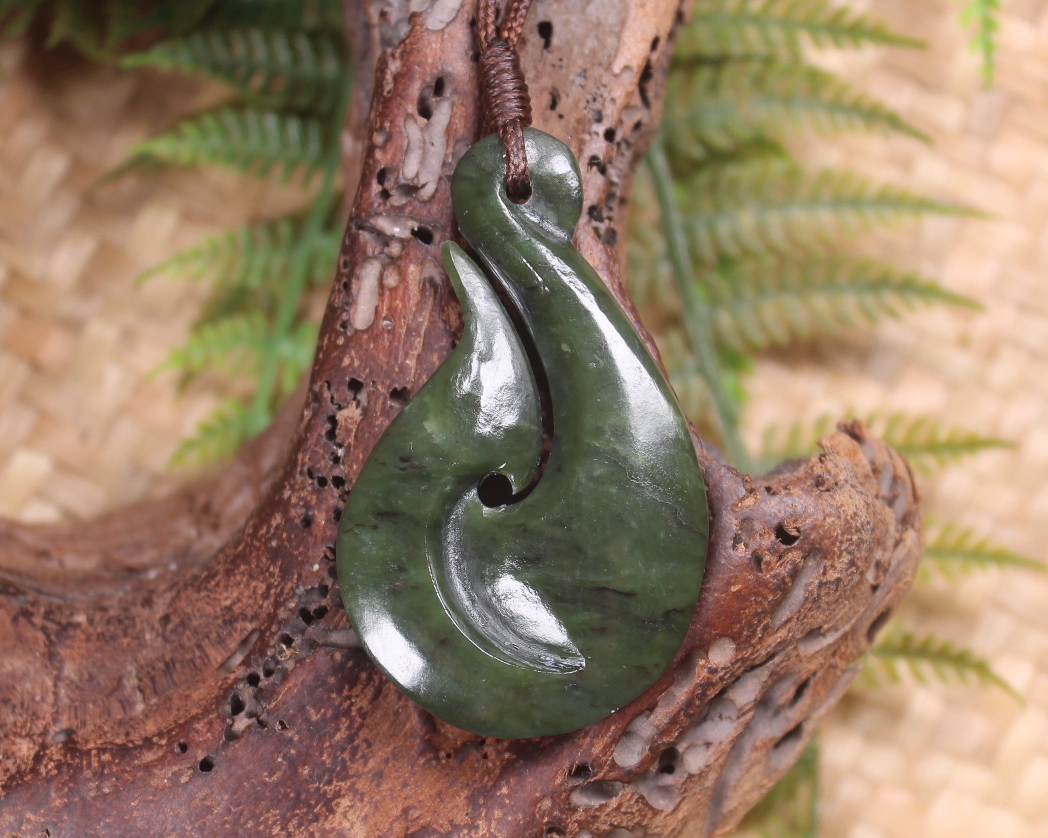 Hei Matau carved from Rimu Pounamu - NZ Greenstone