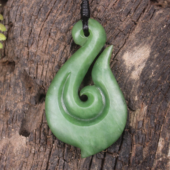 Hei Matau or Fish Hook carved from Hapopo Pounamu - NZ Greenstone