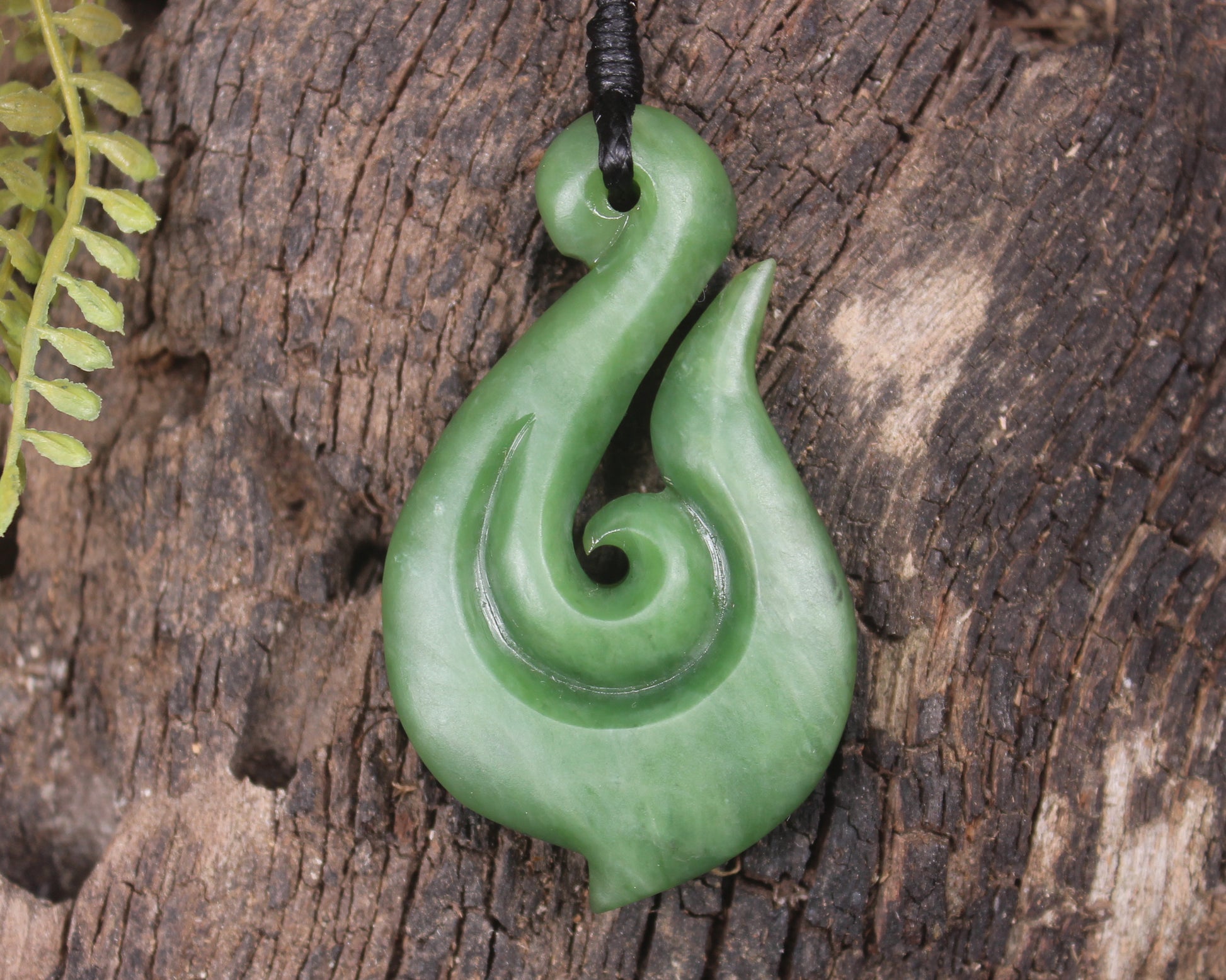 Hei Matau or Fish Hook carved from Hapopo Pounamu - NZ Greenstone