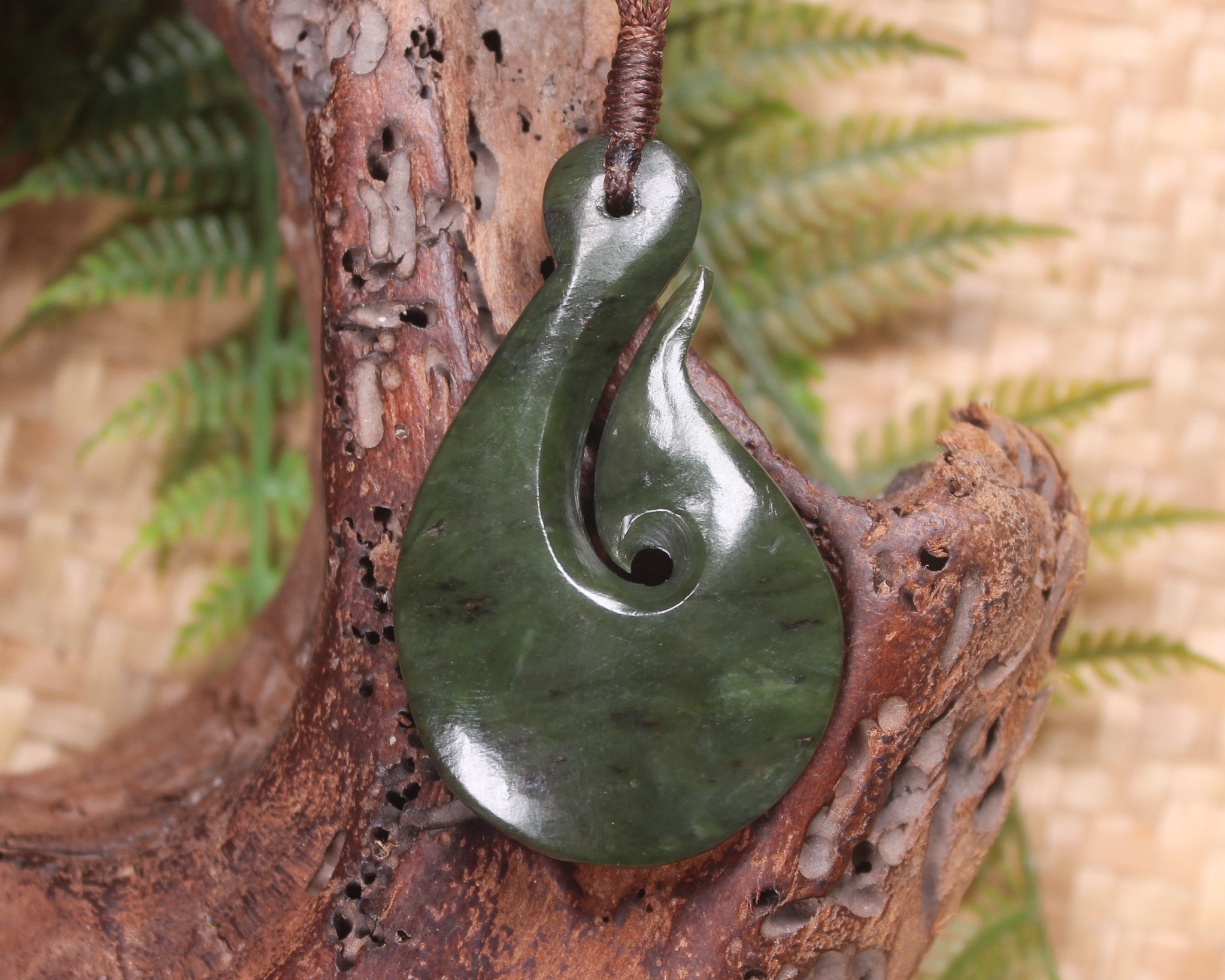 Hei Matau carved from Rimu Pounamu - NZ Greenstone