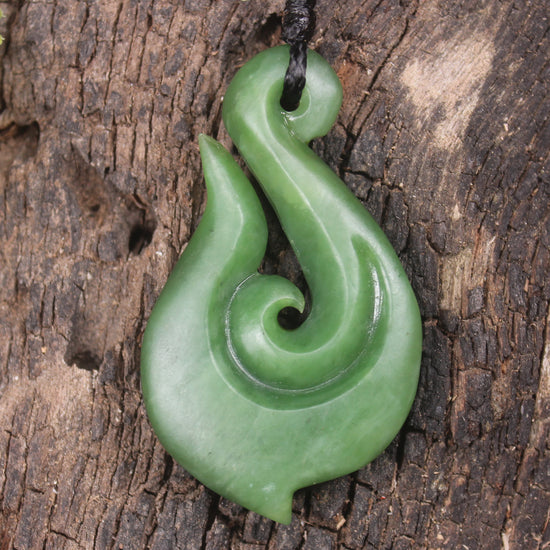 Hei Matau or Fish Hook carved from Hapopo Pounamu - NZ Greenstone