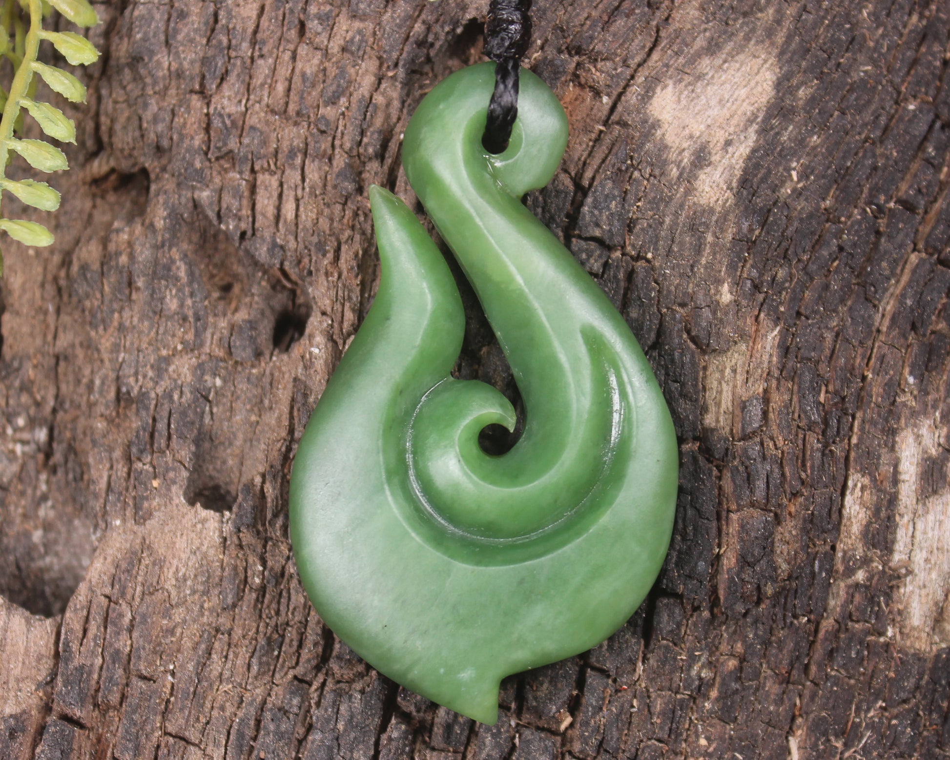 Hei Matau or Fish Hook carved from Hapopo Pounamu - NZ Greenstone