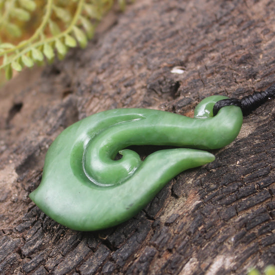 Hei Matau or Fish Hook carved from Hapopo Pounamu - NZ Greenstone