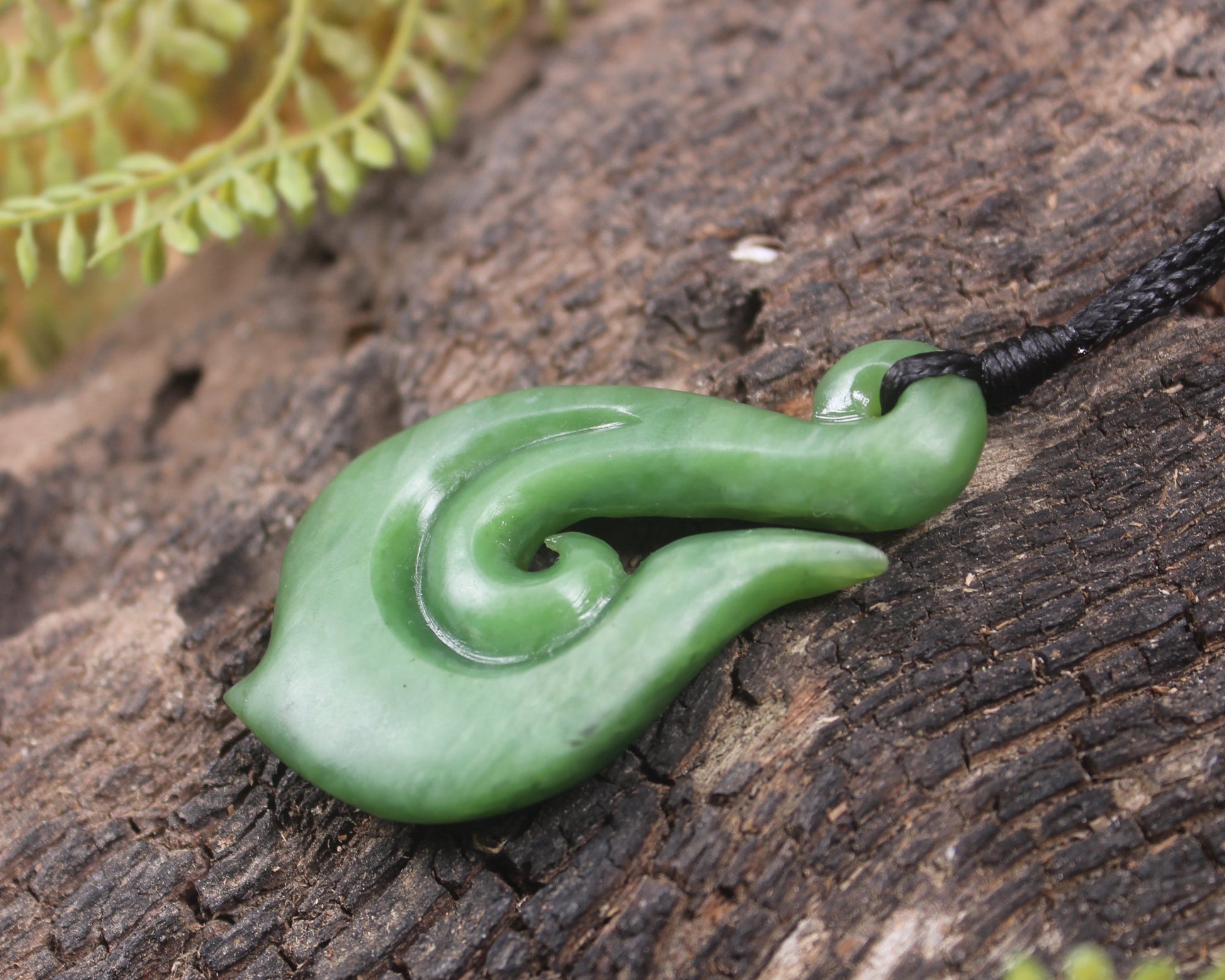 Hei Matau or Fish Hook carved from Hapopo Pounamu - NZ Greenstone