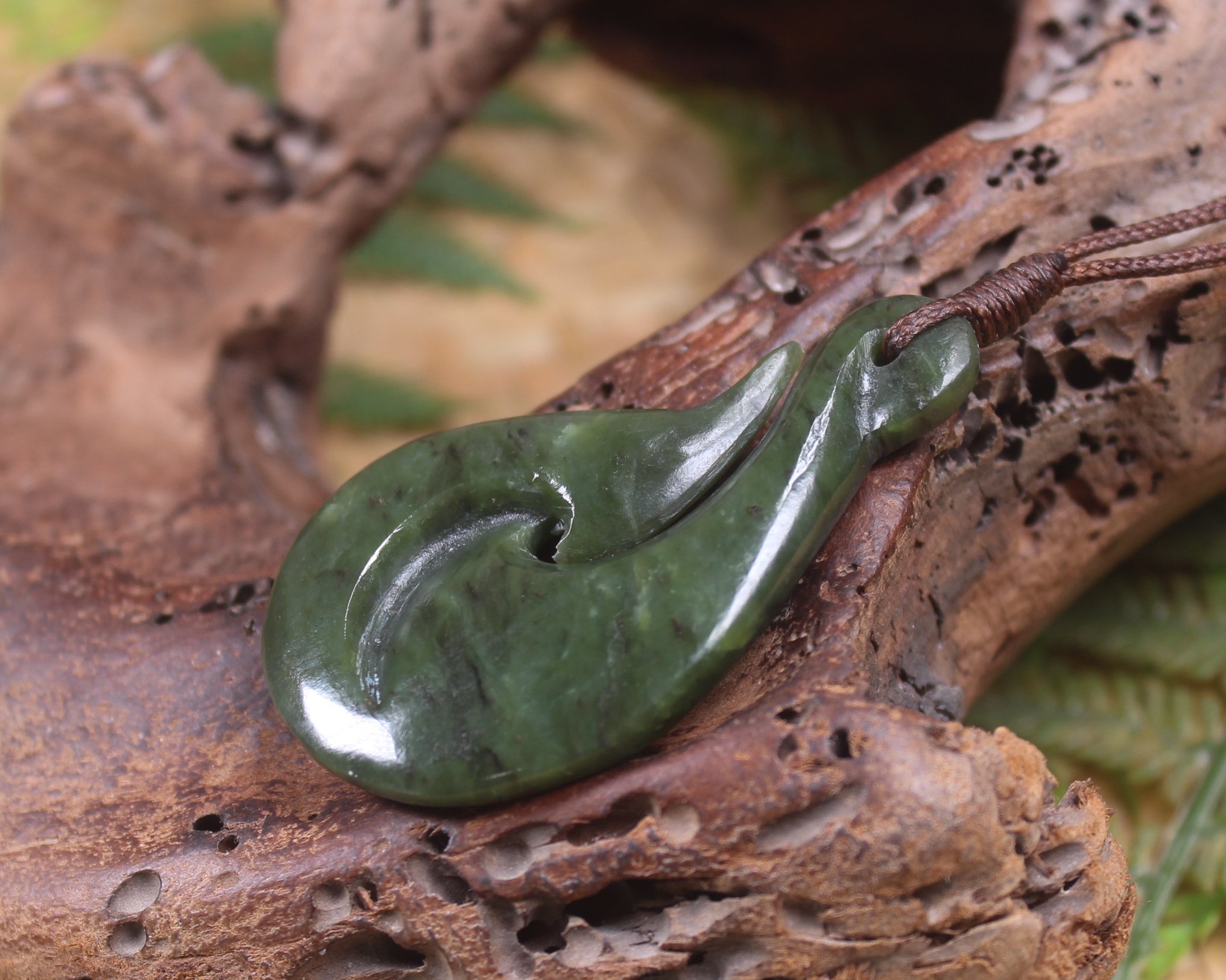 Hei Matau carved from Rimu Pounamu - NZ Greenstone