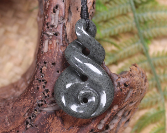 Koru Twist carved from Serpentine Pounamu - NZ Greenstone