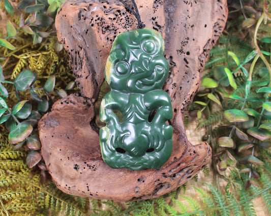 Hei Tiki carved from Flower Jade Pounamu - NZ Greenstone