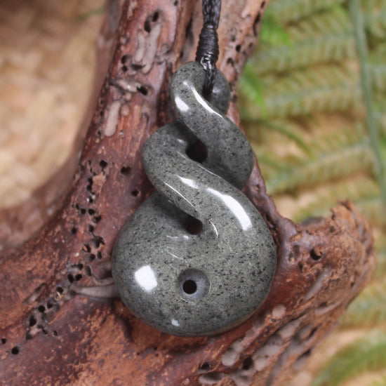 Koru Twist carved from Serpentine Pounamu - NZ Greenstone