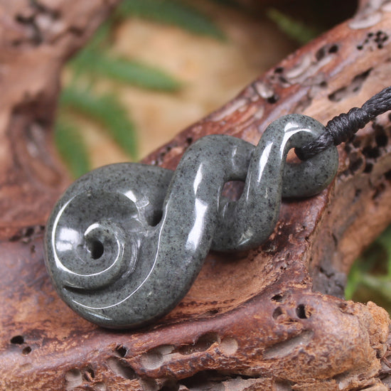 Koru Twist carved from Serpentine Pounamu - NZ Greenstone