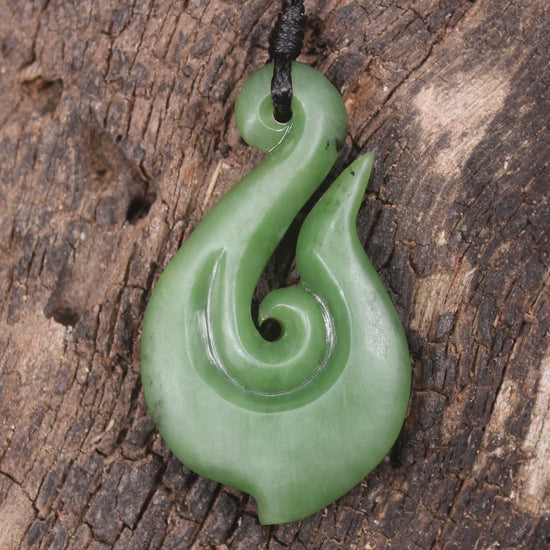 Hei Matau or Fish Hook carved from Hapopo Pounamu - NZ Greenstone