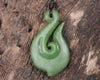 Hei Matau or Fish Hook carved from Hapopo Pounamu - NZ Greenstone