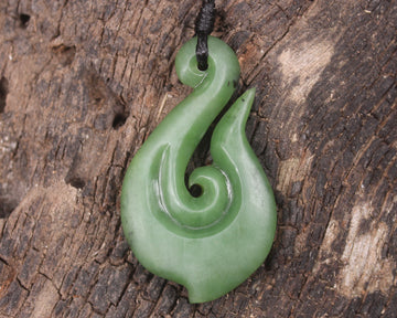 Hei Matau or Fish Hook carved from Hapopo Pounamu - NZ Greenstone