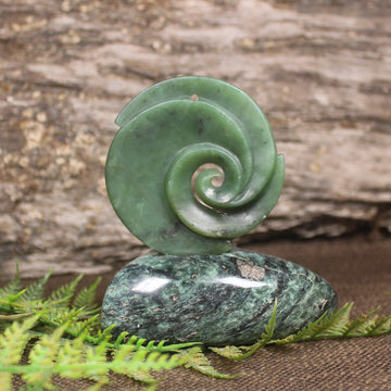 Koru sculpture carved from Hapopo Pounamu - NZ Greenstone