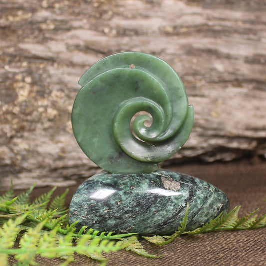 Koru sculpture carved from Hapopo Pounamu - NZ Greenstone