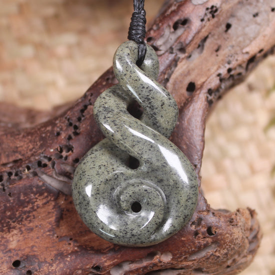Koru Twist carved from Serpentine Pounamu - NZ Greenstone