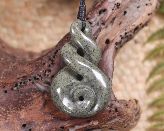Koru Twist carved from Serpentine Pounamu - NZ Greenstone