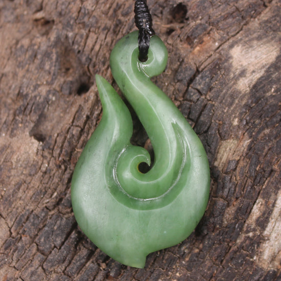 Hei Matau or Fish Hook carved from Hapopo Pounamu - NZ Greenstone