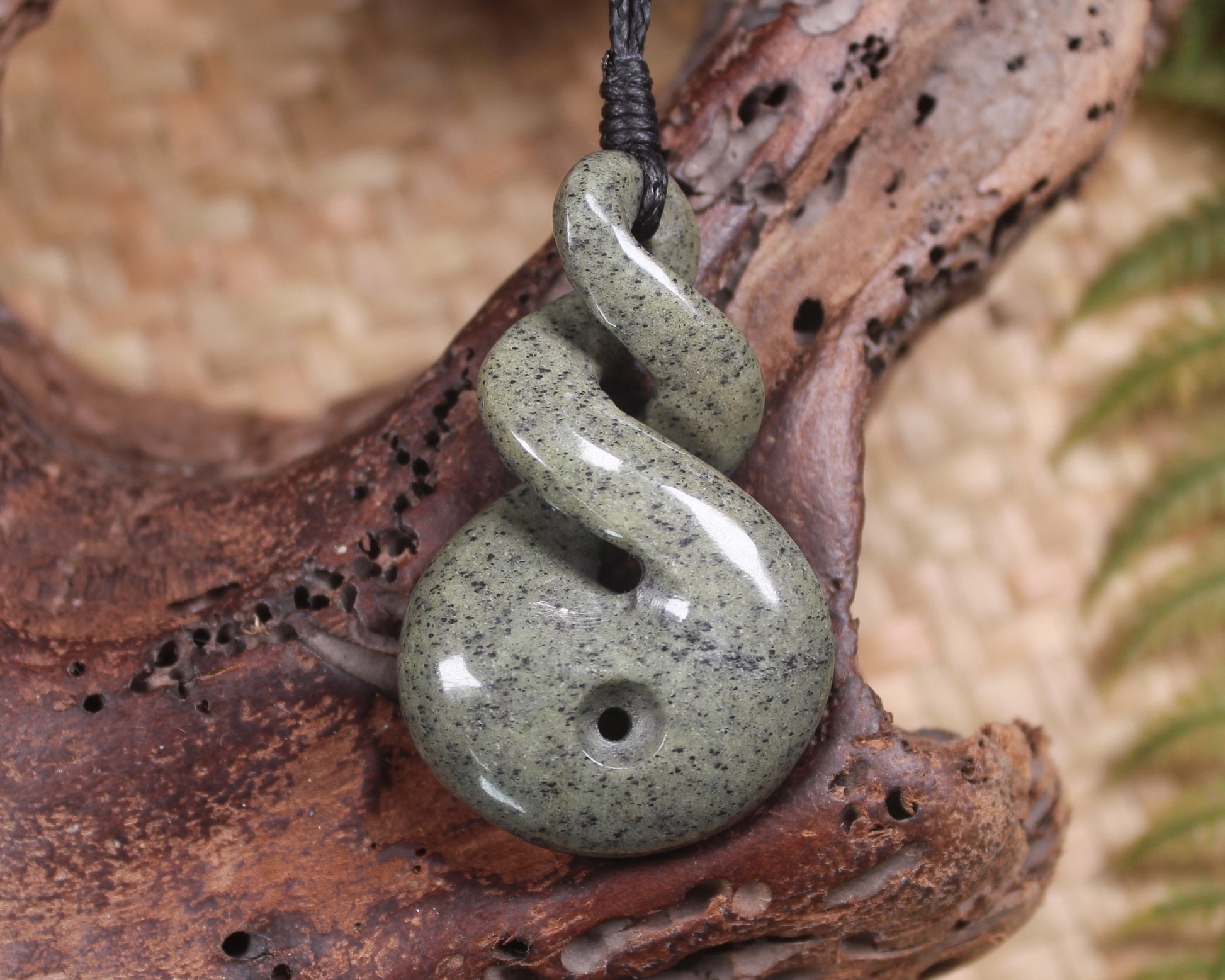 Koru Twist carved from Serpentine Pounamu - NZ Greenstone