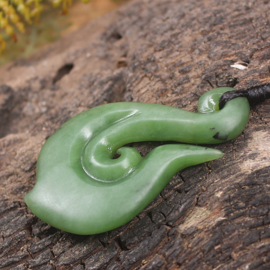 Hei Matau or Fish Hook carved from Hapopo Pounamu - NZ Greenstone