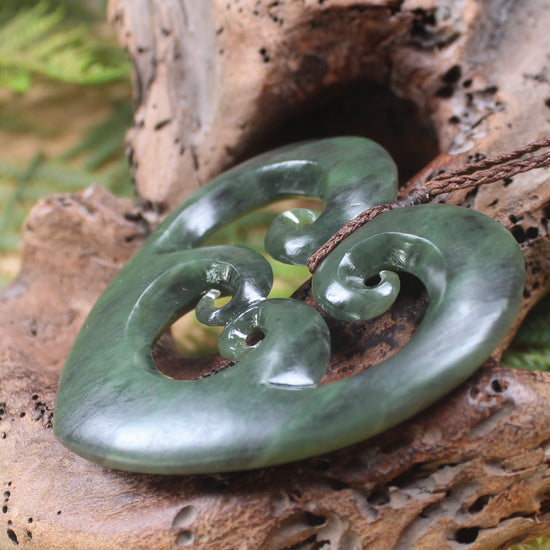 Heart with Koru carved from Hapopo Pounamu - NZ Greenstone