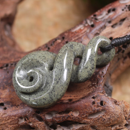 Koru Twist carved from Serpentine Pounamu - NZ Greenstone