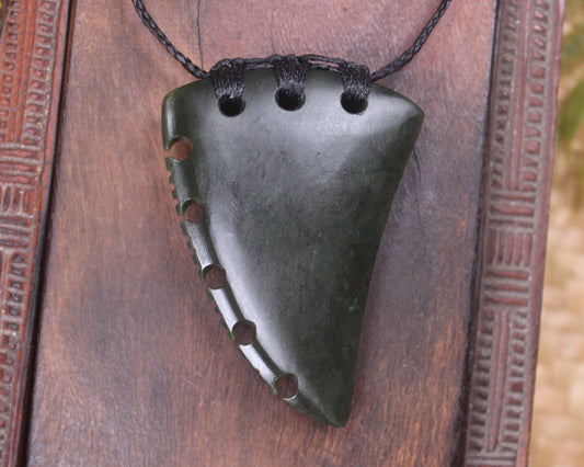 Taniwha Tooth or Niho carved from Rimu Pounamu - NZ Greenstone