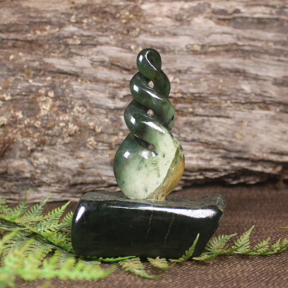 Twist Sculpture carved from Flower Jade Pounamu - NZ Greenstone
