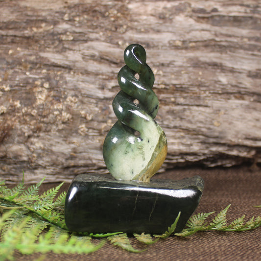 Twist Sculpture carved from Flower Jade Pounamu - NZ Greenstone