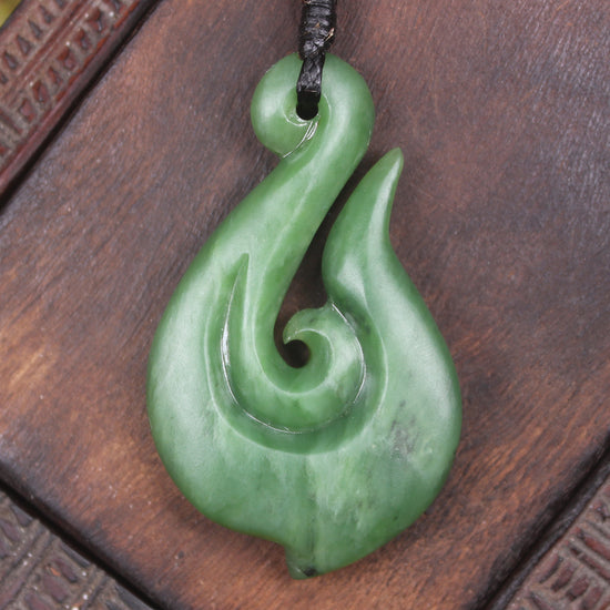 Hei Matau or Fish Hook carved from Hapopo Pounamu - NZ Greenstone