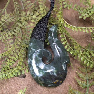 Hei Matau or Fish Hook carved from Rimu Pounamu - NZ Greenstone